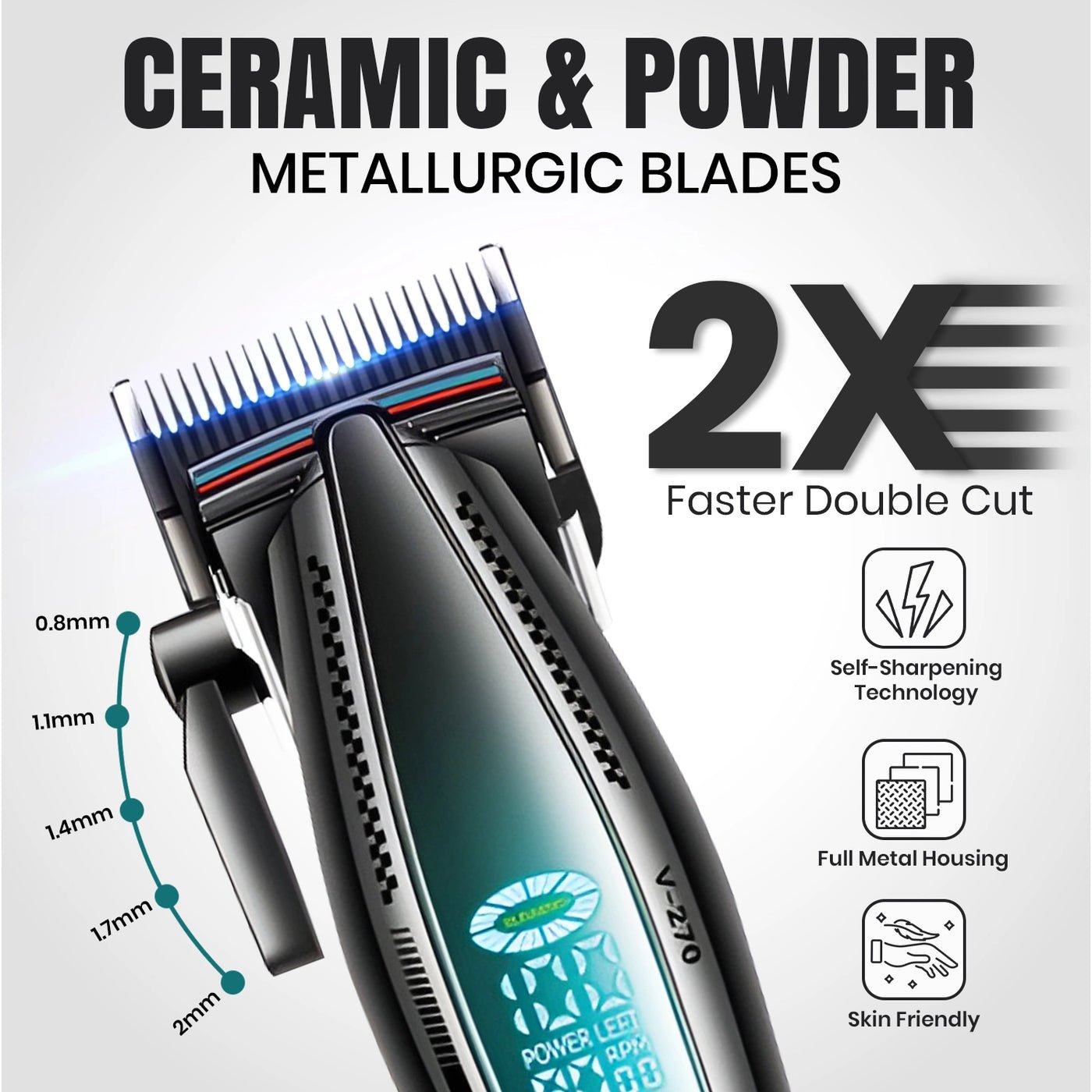 Tondeuse à cheveux professionnelle sans fil VGR V-270 pour hommes, boîtier métallique - الصورة 2