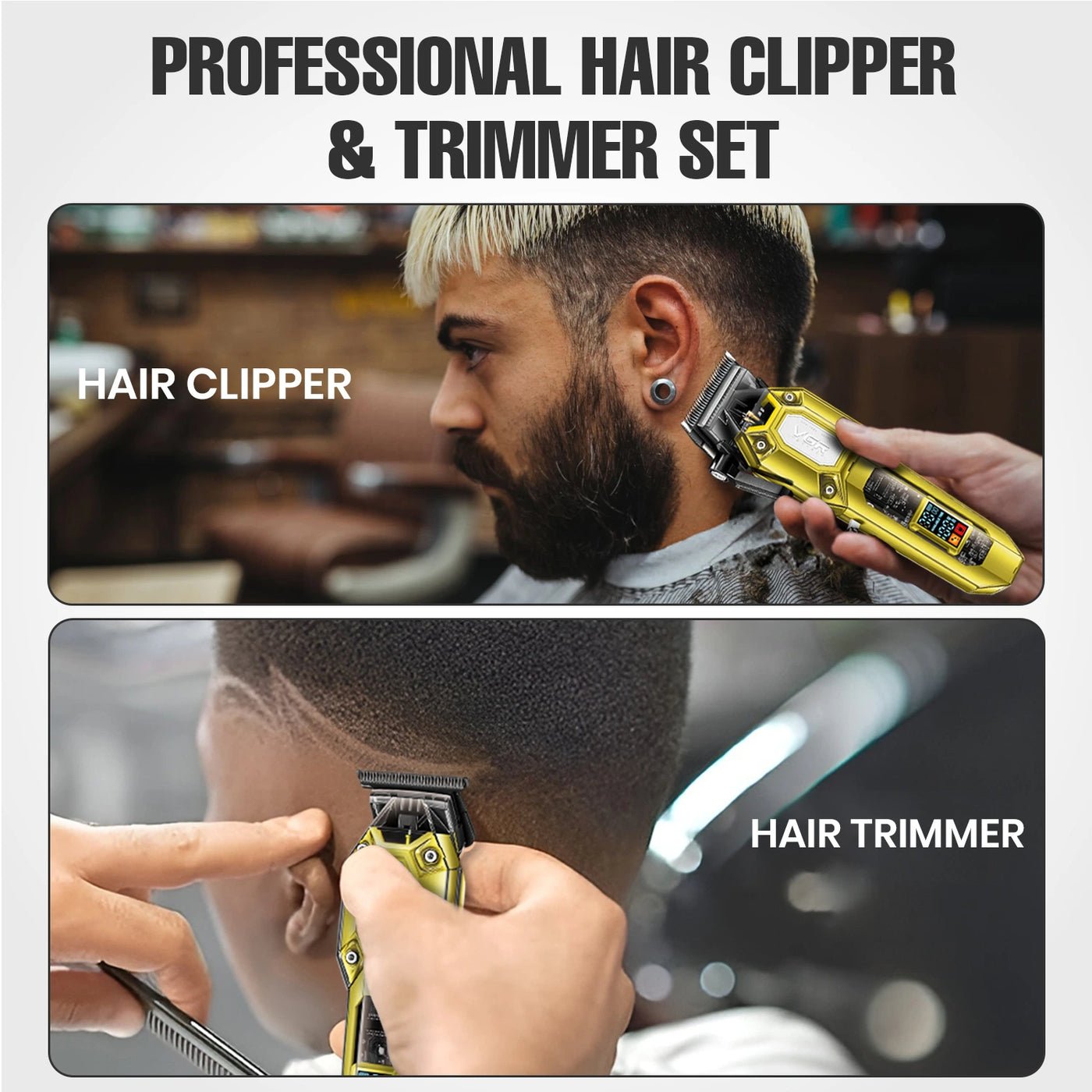 Ensemble tondeuse et coupe-cheveux professionnels VGR V-600 et V-900-Gold - الصورة 5