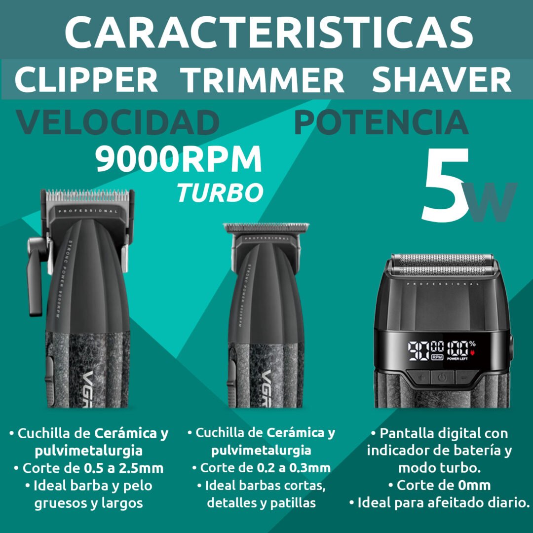 Tondeuse à cheveux et rasoir 3 en 1 VGR V-640 S3, moteur BLDC 9000 tr/min, noir - الصورة 11