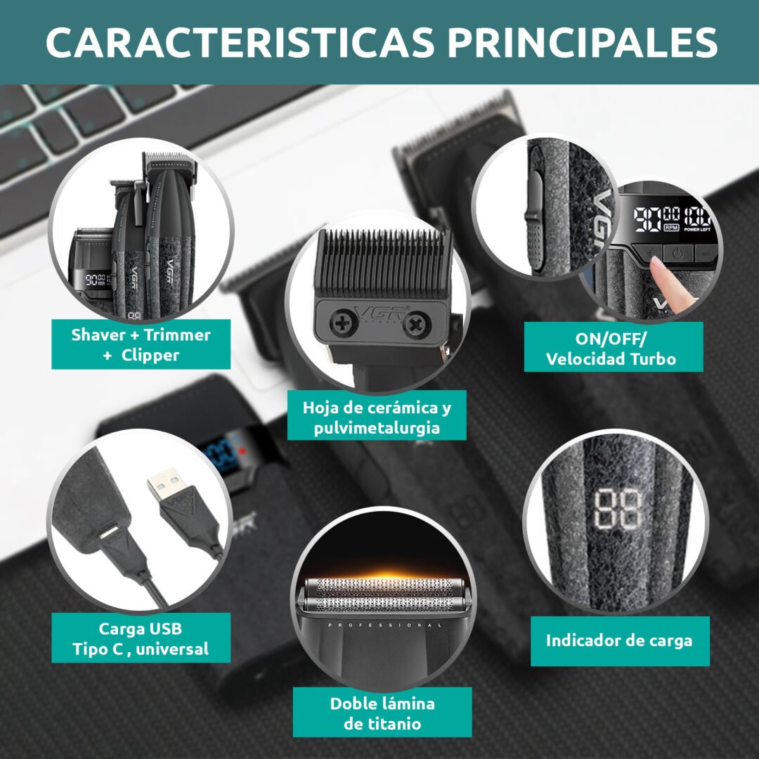 Tondeuse à cheveux et rasoir 3 en 1 VGR V-640 S3, moteur BLDC 9000 tr/min, noir - الصورة 9
