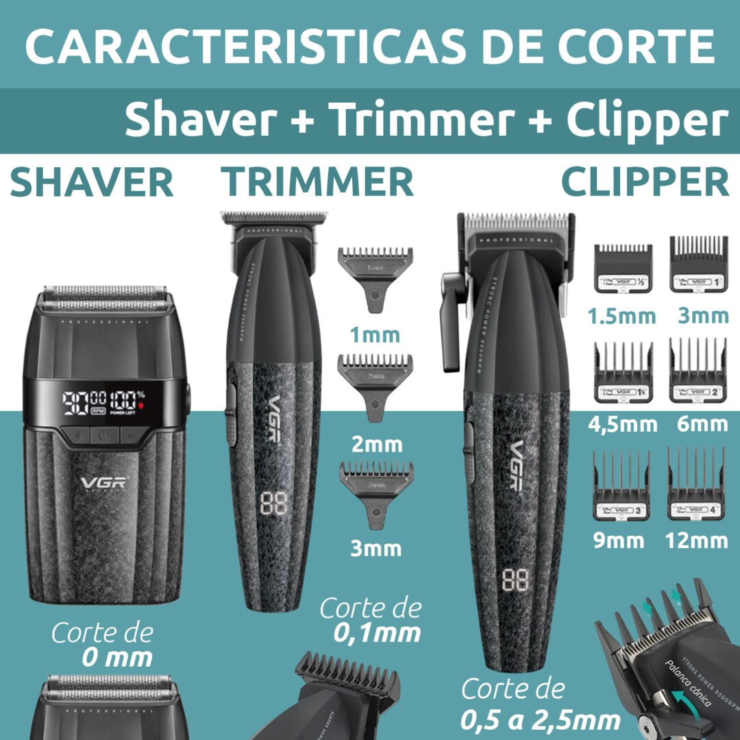 Tondeuse à cheveux et rasoir 3 en 1 VGR V-640 S3, moteur BLDC 9000 tr/min, noir - الصورة 5