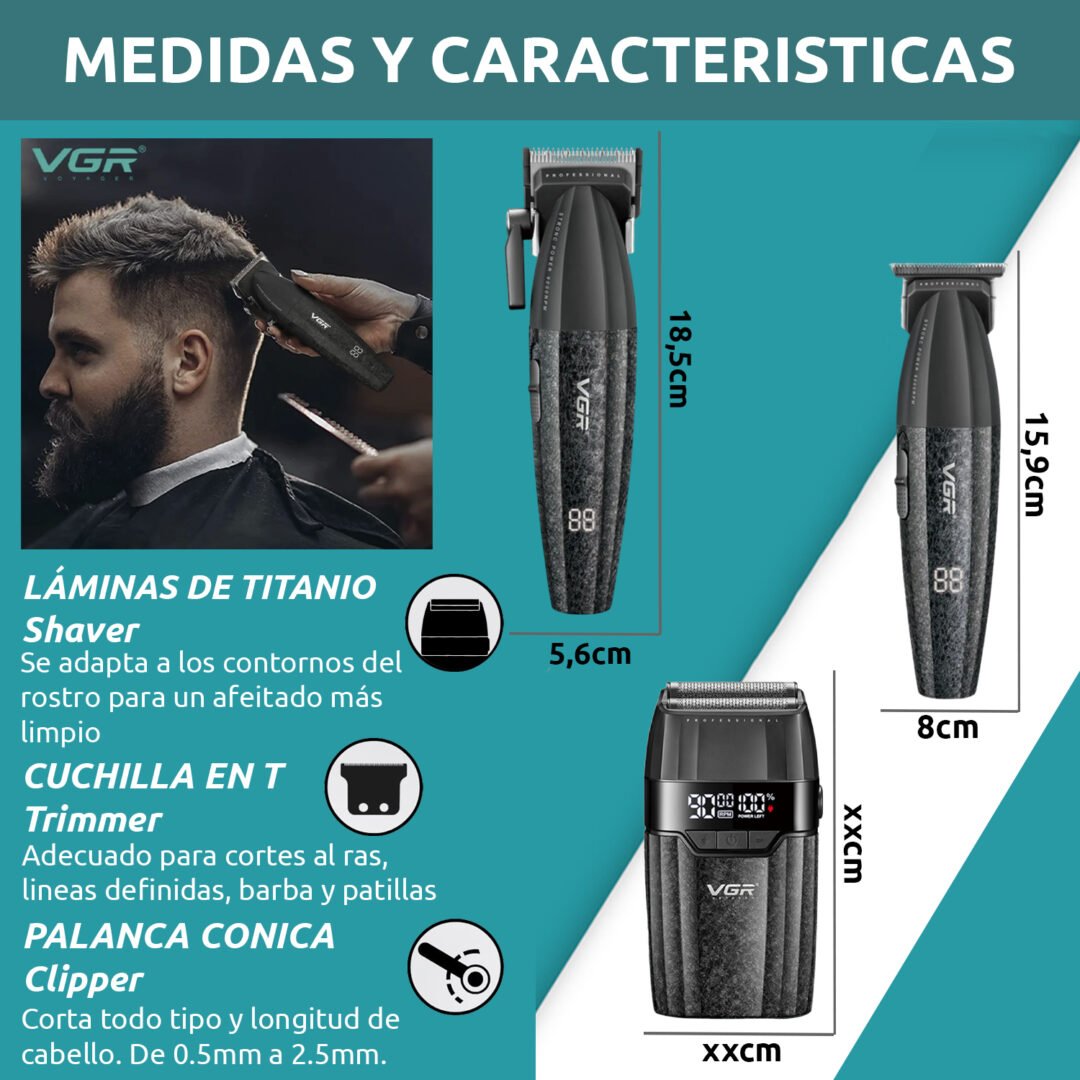 Tondeuse à cheveux et rasoir 3 en 1 VGR V-640 S3, moteur BLDC 9000 tr/min, noir - الصورة 7