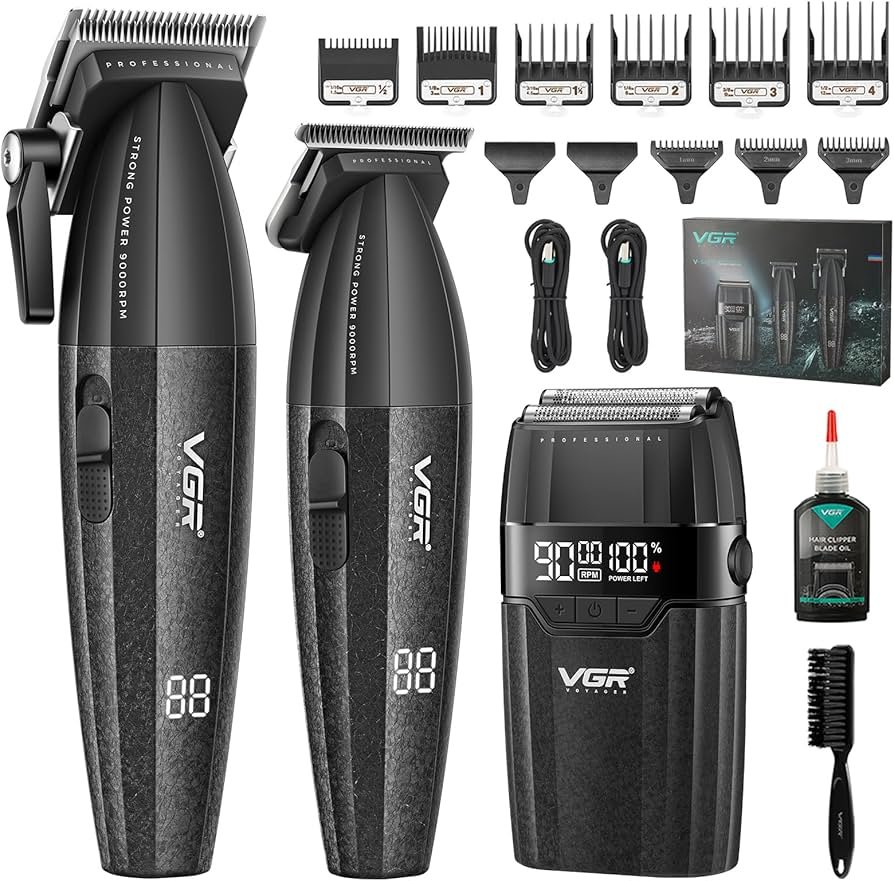 Tondeuse à cheveux et rasoir 3 en 1 VGR V-640 S3, moteur BLDC 9000 tr/min, noir