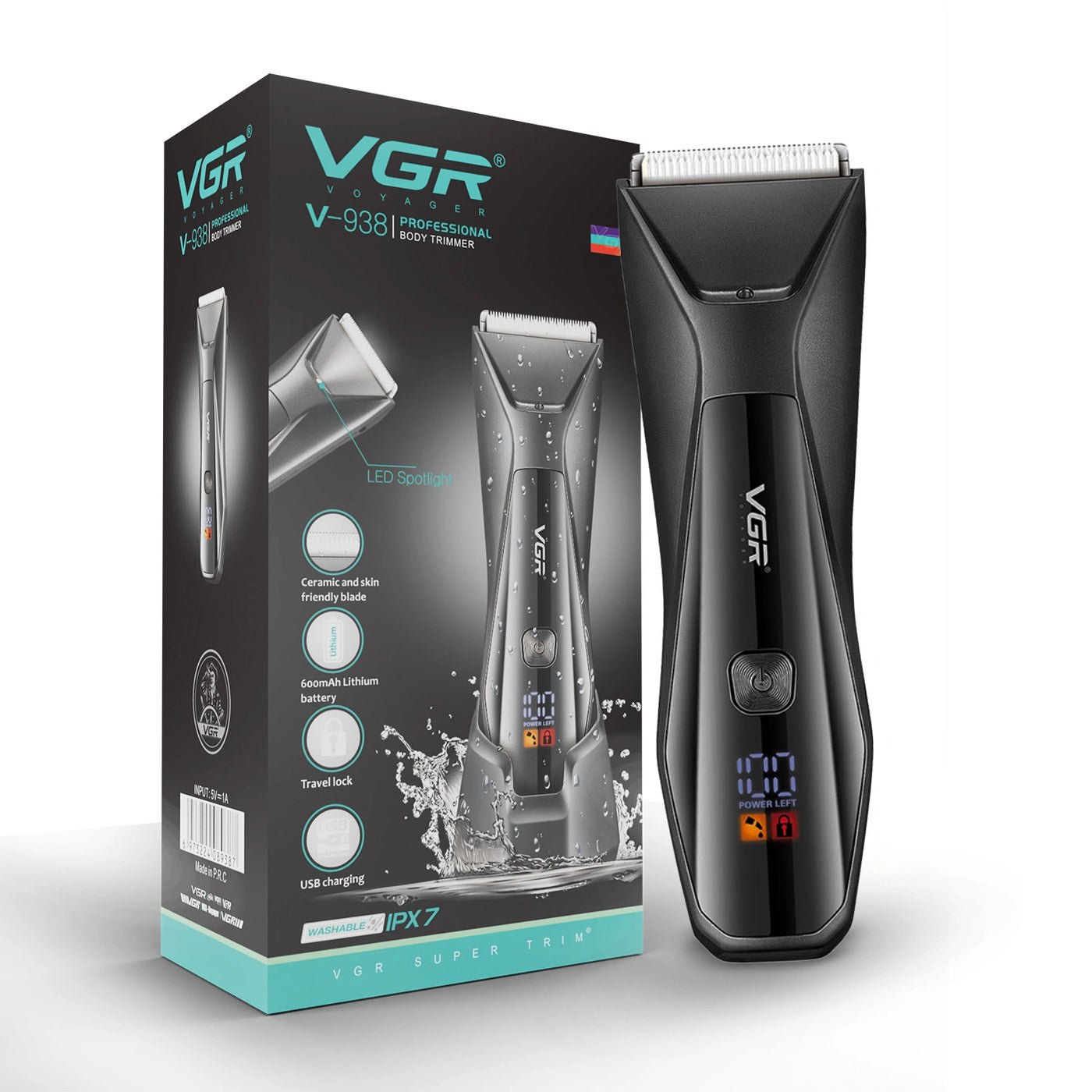 VGR V-938 Professional Cord/Cordless Body Trimmer for full-body grooming (Black) - الصورة 3