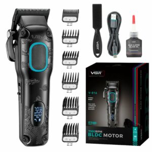 Tondeuse à cheveux professionnelle VGR V-016 BLDC 7000 tr/min, boîtier métallique 8 W, noir et vert