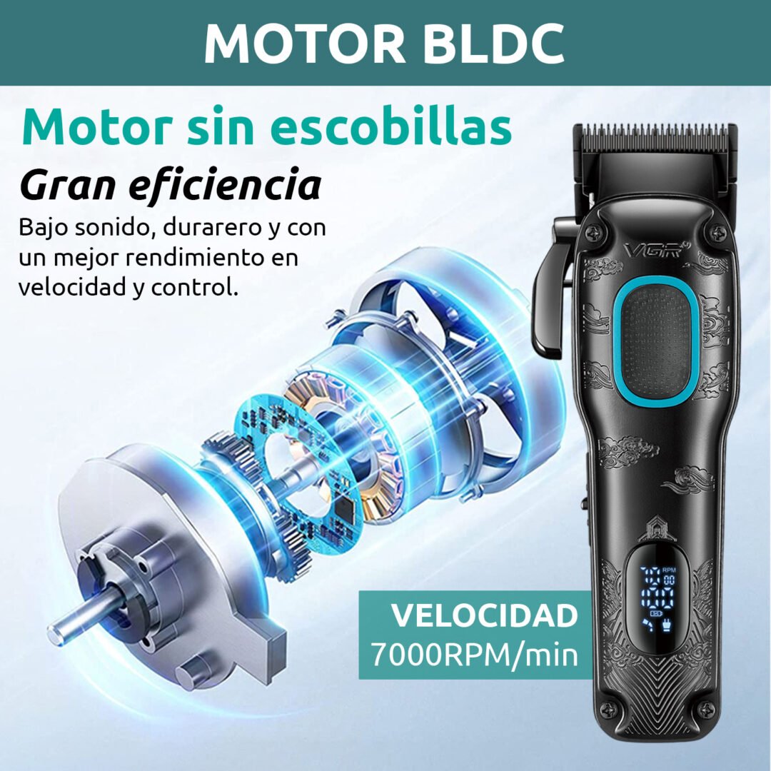 Tondeuse à cheveux professionnelle VGR V-016 BLDC 7000 tr/min, boîtier métallique 8 W, noir et vert - الصورة 5