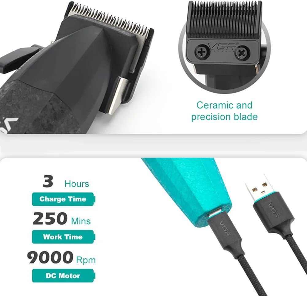 VGR 640-S2 – Tondeuses professionnelles pour hommes, ensemble de tondeuses et de taille-bordures sans fil à 9000 tr/min - الصورة 6